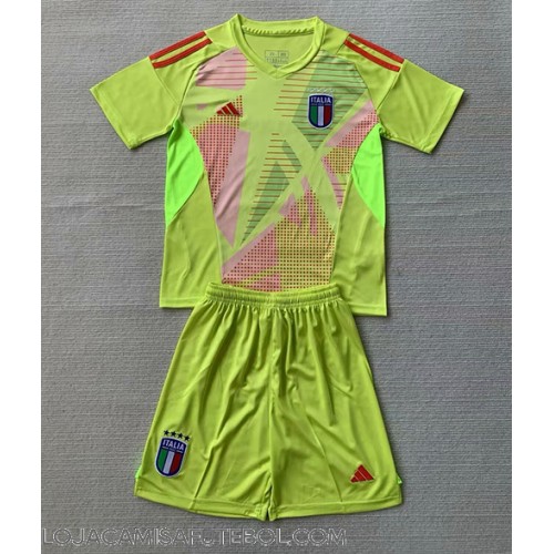 Camisa de Futebol Itália Goleiro Equipamento Principal Infantil Europeu 2024 Manga Curta (+ Calças curtas)